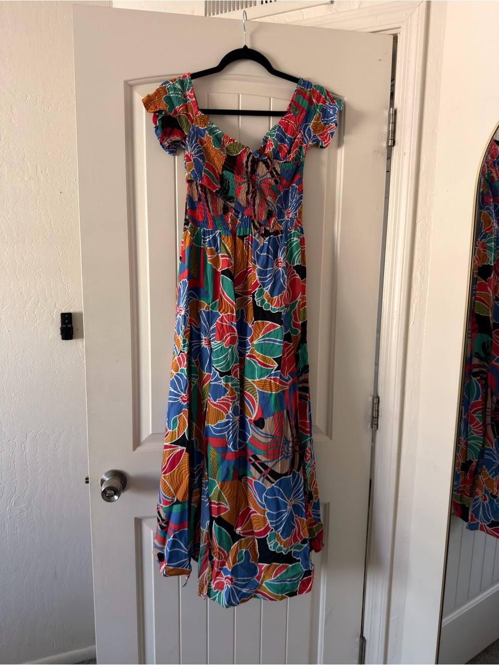 Aakaa Multicolor Smocked Off-Shoulder Women's Tunic Top